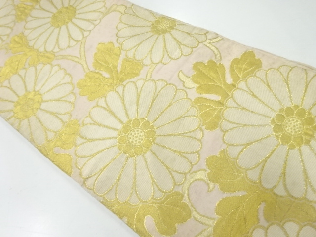 JAPANESE KIMONO / ANTIQUE FUKURO OBI / SILK / WOVEN KIKU